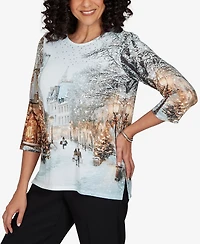 Alfred Dunner Petite Classic Christmas The City Knit Top