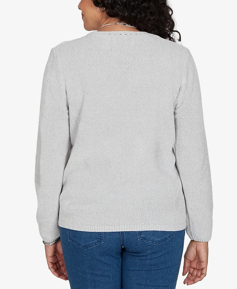 Alfred Dunner Petite Classic Cable Pullover Chenille Sweater