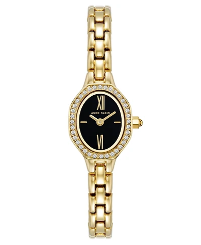 Anne Klein Women's Quartz Oval Black Dial Gold-Tone Alloy Metal Bracelet Watch 18mm
