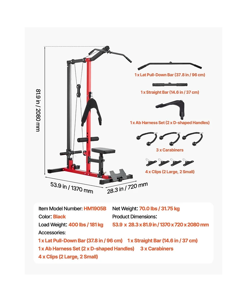Sevorley Lat Pull Down Machine 3-in-1 Cable Tower 400 lb Home Gym