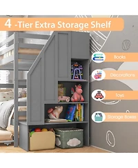 Gouun Twin Over Twin Bunk Bed with Trundle and 4-Step Storage Stair Tower
