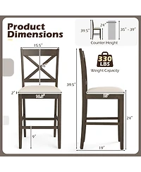 Costway Rubber Wood X-Back Bar Stools with Upholstered Cushioned Seats and Footrests