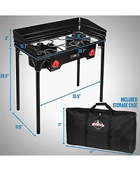 Hike Crew 150,000 Btu Portable Gas Stove with 2 Burners, Legs, Wind Panels and Temperature Control