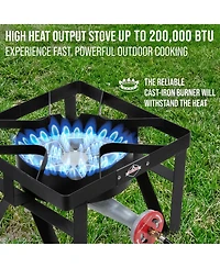 Hike Crew 220,000 Btu Single Burner Portable Gas Stove with Flame Air Control and Adjustable Hose
