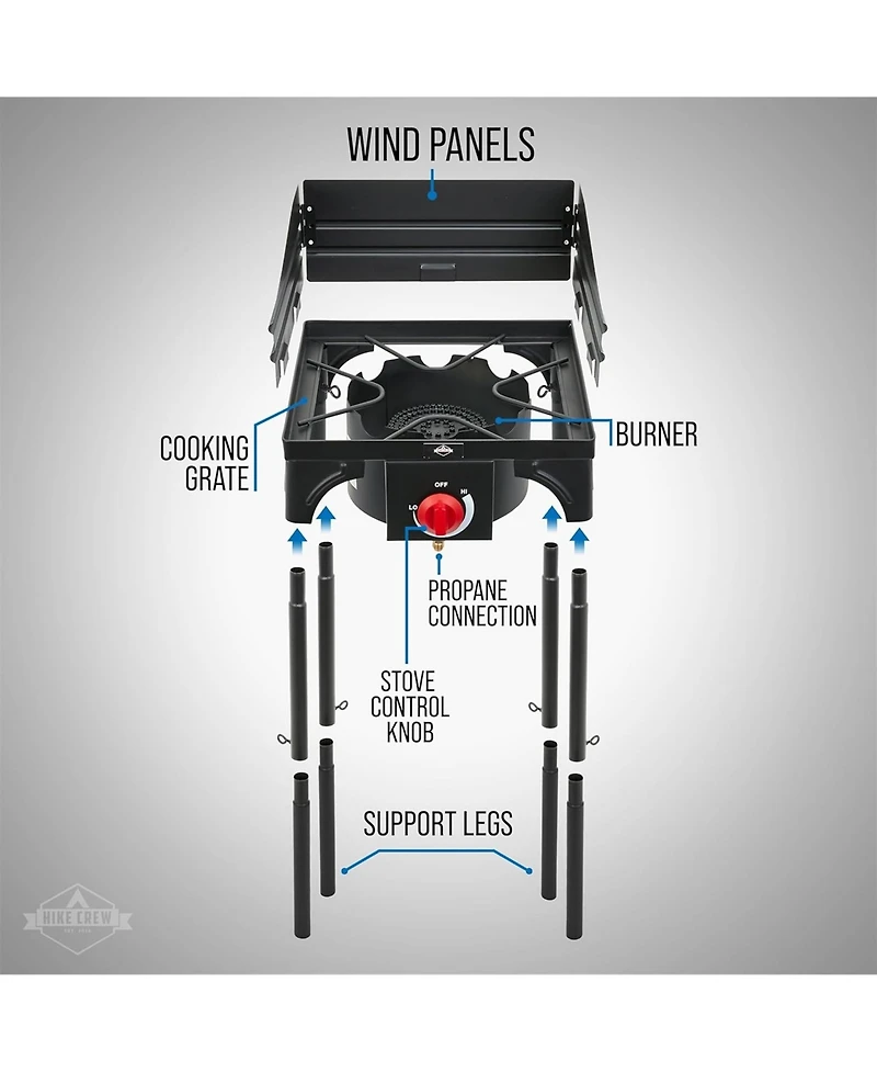 Hike Crew Cast Iron 1-Burner Gas Camping Stove, 75,000 Btu Portable Stove with Flame Control