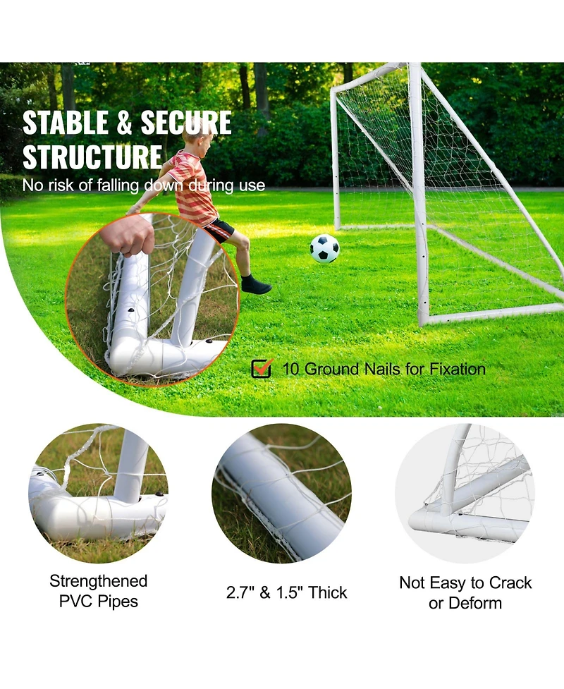 Sevorley Portable Soccer Goal, 12 x 6 ft Backyard Soccer Net with Carry Bag for Kids and Adults
