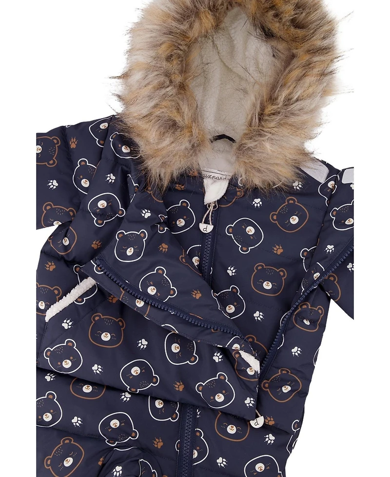 Deux par Baby Girl 3M To 24M Snug One Piece Snowsuit Adapted for Car Seats Printed Teddy Bears