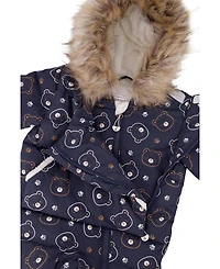 Deux par Baby Girl 3M To 24M Snug One Piece Snowsuit Adapted for Car Seats Printed Teddy Bears