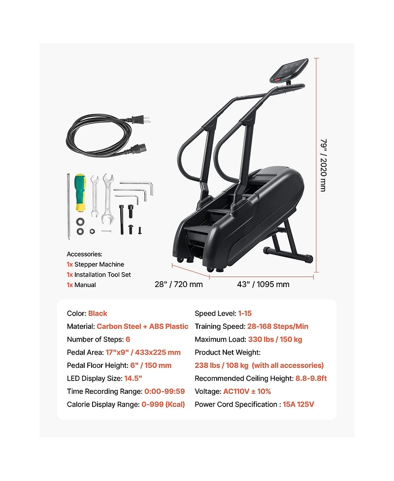 Sevorley Stair Stepper Climbing Machine with Led Screen, 15 Speed Levels, 330 lb Capacity