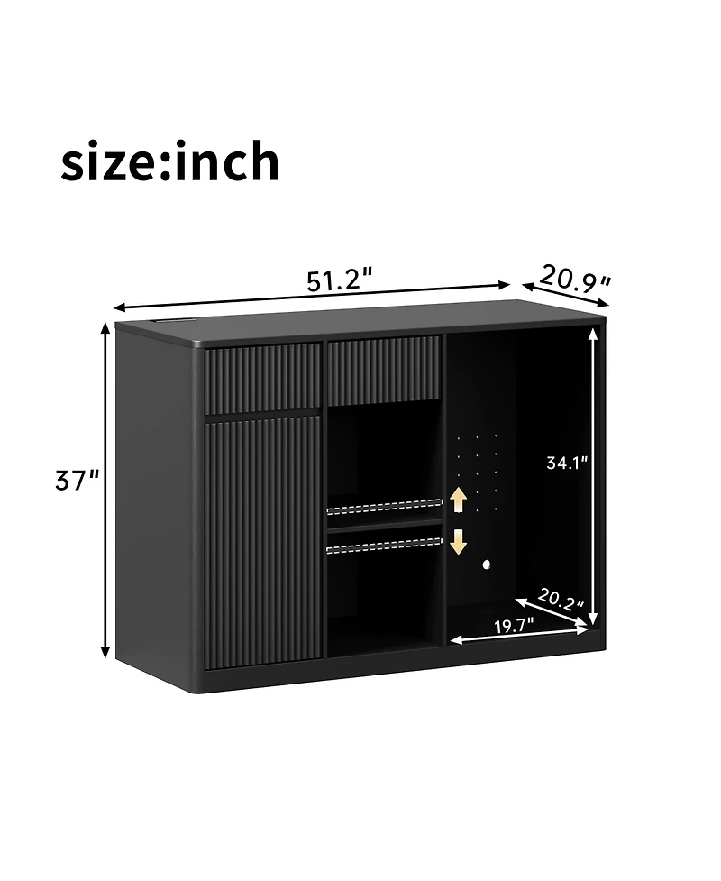 Clihome 51.2 Inch Modern Fluted Bar Cabinet with Mini Fridge Space