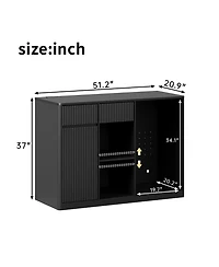 Clihome 51.2 Inch Modern Fluted Bar Cabinet with Mini Fridge Space