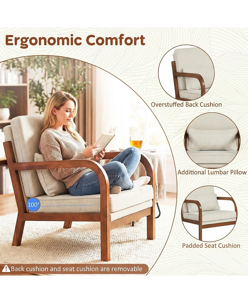 Gymax Accent Chair Faux Leather Upholstered Armchair With Lumbar Pillow Removable Back