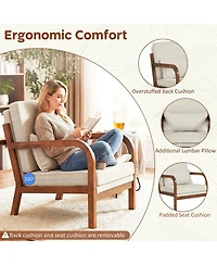 Gymax Accent Chair Faux Leather Upholstered Armchair With Lumbar Pillow Removable Back
