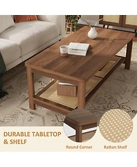 homfan Living Room Table Sets of 2, Includes Tv Stand Storage Cabinet for Tv, Farmhouse Coffee Table with Storage Shelf for Bedroom