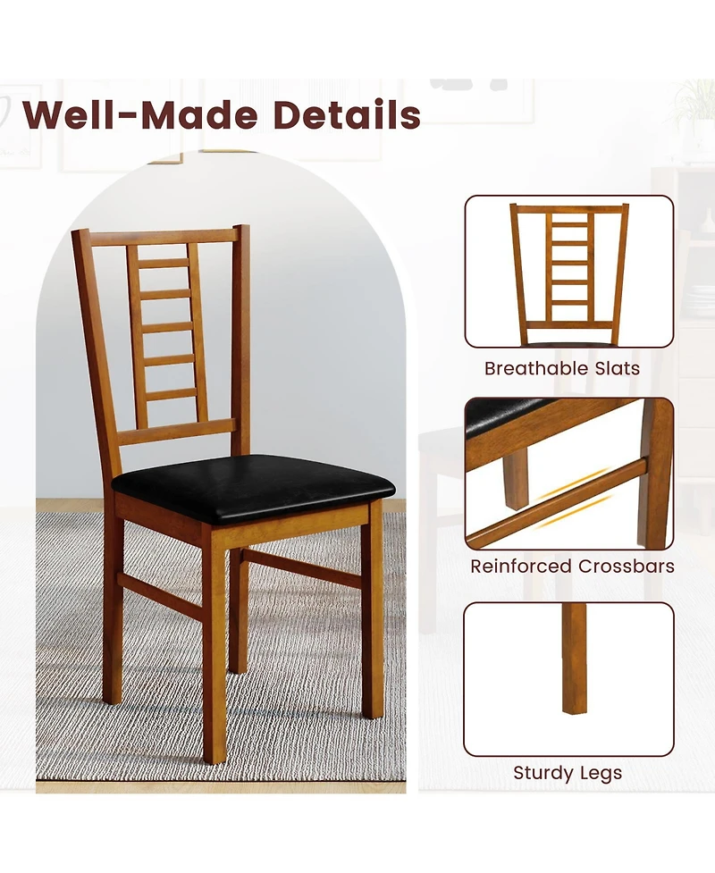 Gymax Wood Dining Chairs Set of 2 With Rubber Frame Padded Seat Slatted Backrest