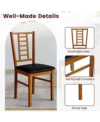Gymax Wood Dining Chairs Set of 2 With Rubber Frame Padded Seat Slatted Backrest