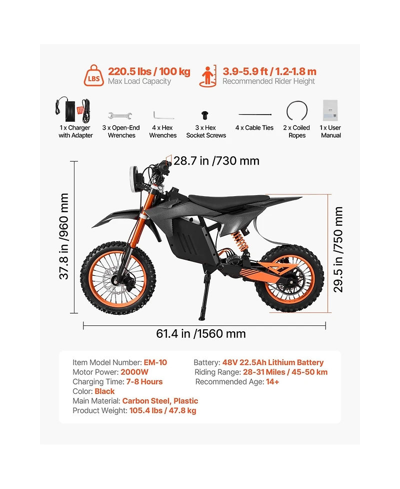 Sevorley Electric Off-Road Dirt Bike with Dual Suspension