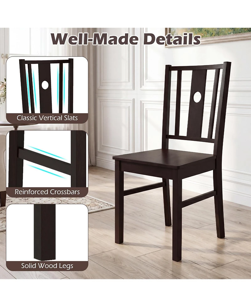 Gymax Dining Chairs Set of 2 Solid Rubber Wood Kitchen Chair With Slatted Curved Backrest
