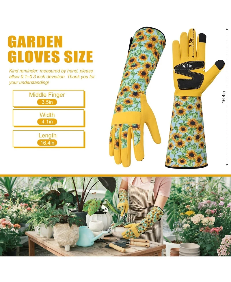 Xdovet Sunflower Gardening Gloves Women Long Thorn Proof Touchscreen