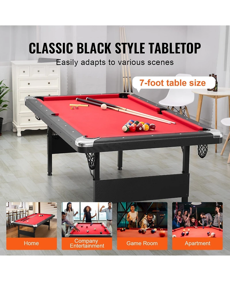 Sevorley 7 feet Foldable Pool Table Set with Balls, Cues, Chalk and Brush