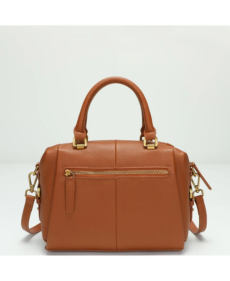 Susu Quinn Women's Pebbled Leather Doctor Bag Structured Top Handle Satchel Crossbody Bowling Handbag