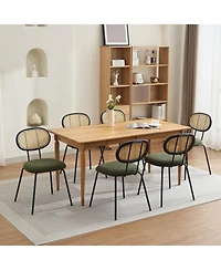 homfan Dining Chairs Set of 6, Mid-Century Modern Velvet Upholstered Dining Room Chairs with Rattan Backrest Metal Legs, Perfect