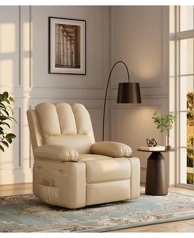 homfan Faux Leather Extra-Wide Manual Recliner Chair with Cup Holders, 26.8" Seat