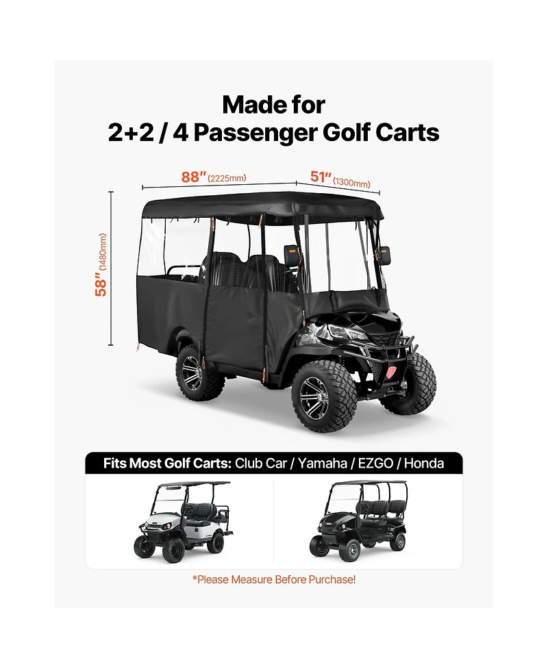 Sevorley Passenger Golf Cart Cover, 420D Oxford with Clear Front and Wind Hooks