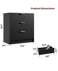 homfan 30" Tall 3 Drawer Fluted Chest with Metal Handles, Modern Multi-Function Organizer for Bedroom, Living Room, Entryway, Hallway