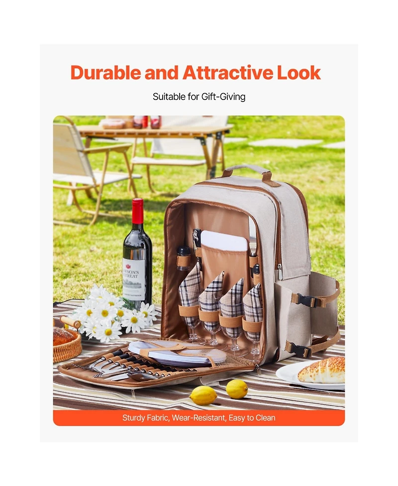 Sevorley Picnic Backpack for 4 with Insulated Cooler, Blanket, Plates and Cutlery Set, 20 L