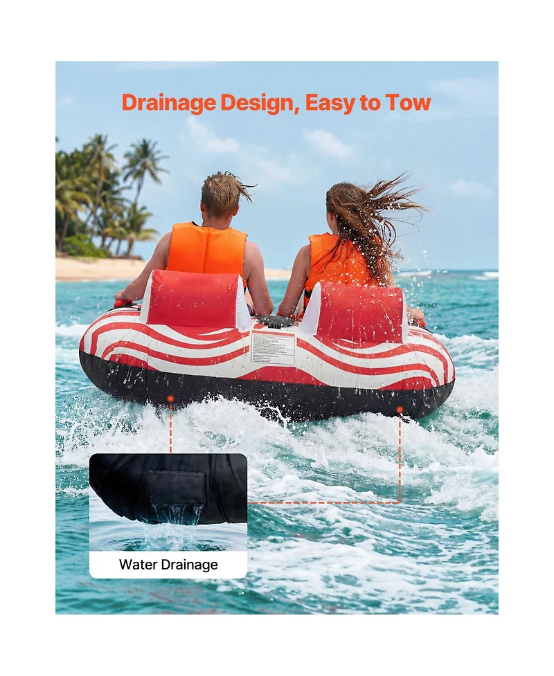 Sevorley 2-Rider Inflatable Towable Tube for Boating, Water Sports Tube with 2 Cockpits, 340 lbs Capacity