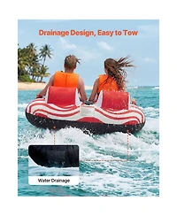 Sevorley 2-Rider Inflatable Towable Tube for Boating, Water Sports Tube with 2 Cockpits, 340 lbs Capacity