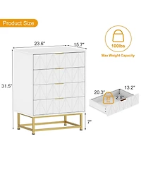 homfan Modern Wide Storage 4 Drawer Dresser Chest, Sturdy Wood Cabinet with Metal Legs, Bedroom and Living Room Furniture, Tall Organizer for Hallway
