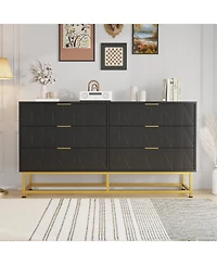 homfan Modern 6 Drawer Dresser Furniture, Wide Storage Chest with Wood Top, Metal Legs, Spacious Organizer for Bedroom, Living Room, Entryway
