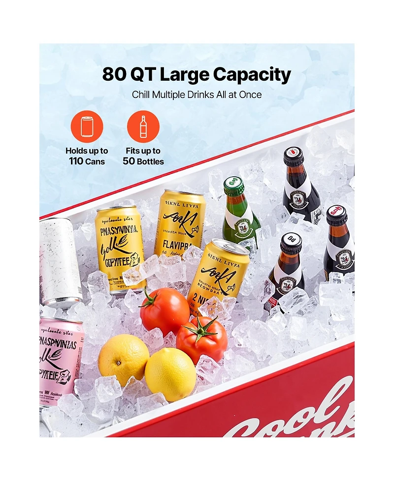 Sevorley Rolling Ice Chest Cart, 80 qt, Bottle Opener, Holds 110 Cans