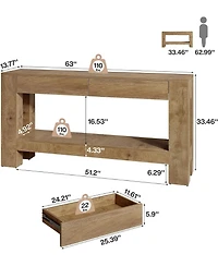 Tribesigns 63-Inch Console Table with 2 Hidden Drawers, Farmhouse Wooden Sofa Table with Storage Shelf for Living Room, Entryway, Hallway, Entrance