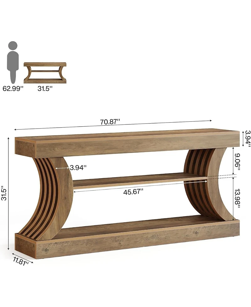 Tribesigns 70.9" Long Farmhouse Entryway Console Table: 3-tier wooden couch table with storage.For entry, hallway,foyer,living room.