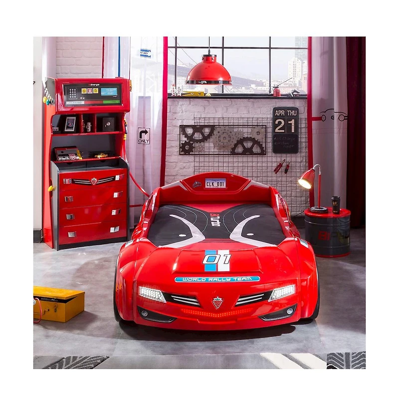 Cilek Kids Room BiTurbo Twin-Size Race Car Bed, - Remote Control, Led Lights, Sound Fx