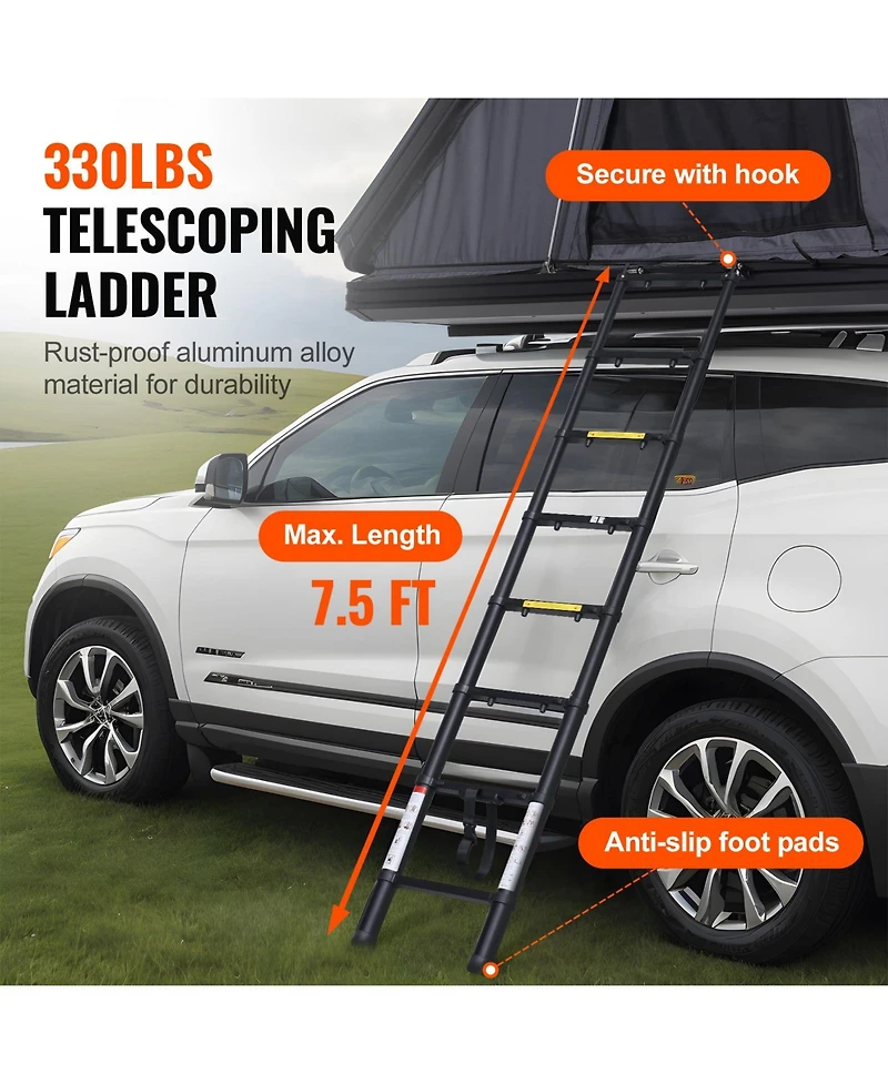 Sevorley Hard Shell Rooftop Tent for 2-3 Person, Aluminum Shell with Telescopic Ladder