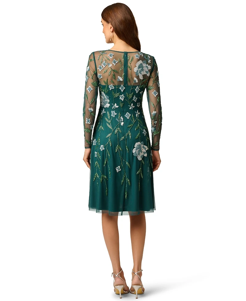 Adrianna Papell Women's Crewneck Beaded Mesh Mini Dress