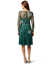 Adrianna Papell Women's Crewneck Beaded Mesh Mini Dress