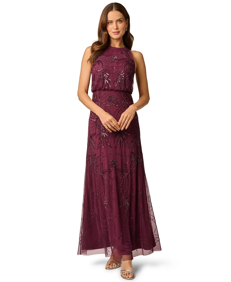Adrianna Papell Women's Beaded Bloused-Waist Evening Gown
