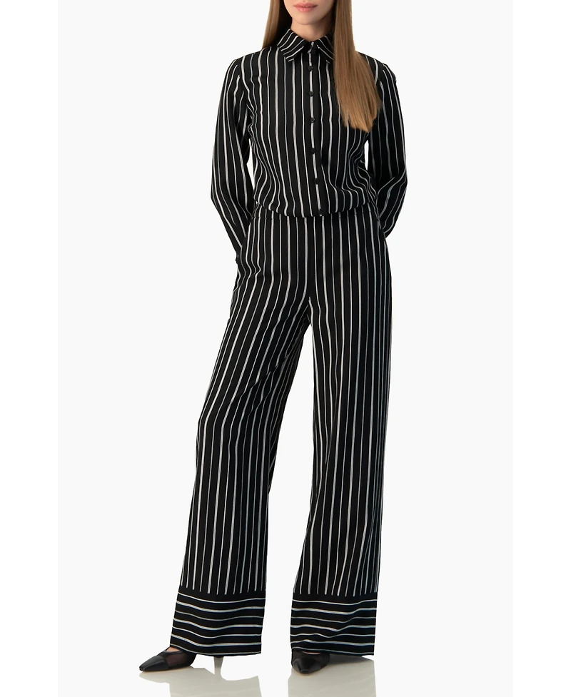 Ivonne Women's Pinstripe Fitted Long-Sleeve Button-Front Shirt