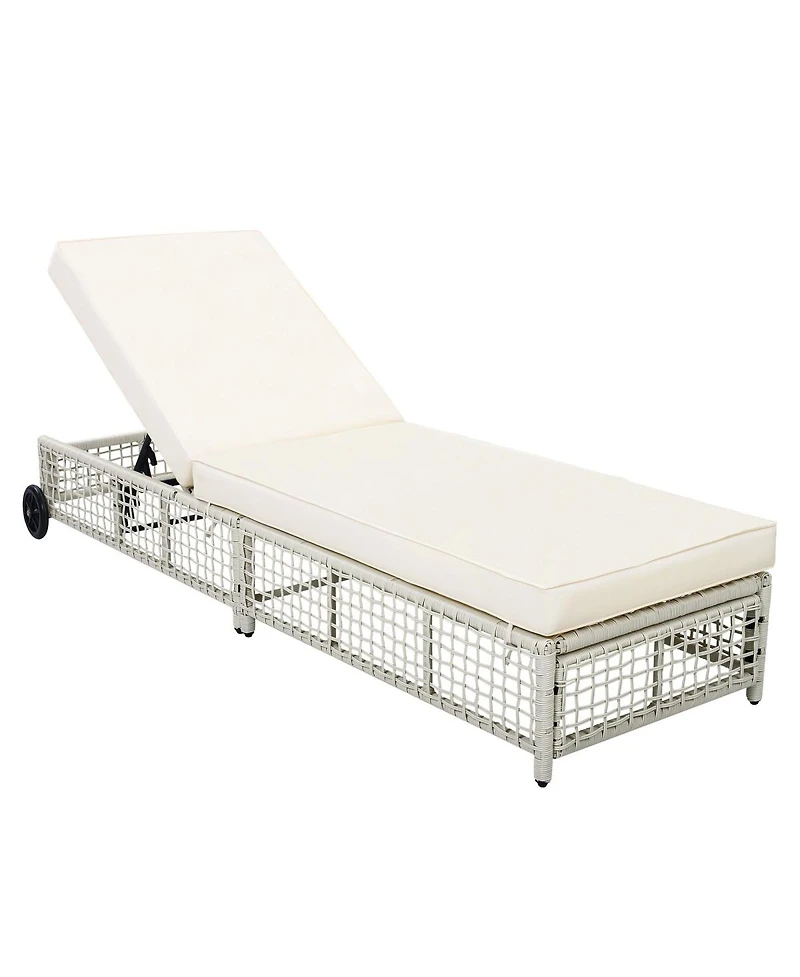Asagikoiai Outdoor Lounge Chair, 5-Position Rattan Patio Chaise with Wheels and Cushion