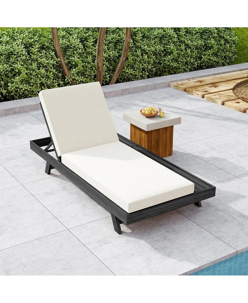 Asagikoiai Acacia Wood Chaise Lounge, Adjustable Outdoor Recliner with Water-Resistant Cushion