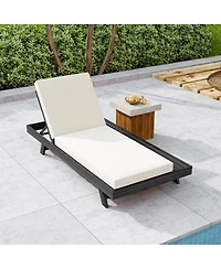 Asagikoiai Acacia Wood Chaise Lounge, Adjustable Outdoor Recliner with Water-Resistant Cushion