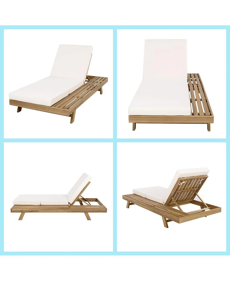 Asagikoiai Acacia Wood Outdoor Chaise Lounge with Adjustable Back and Cushion