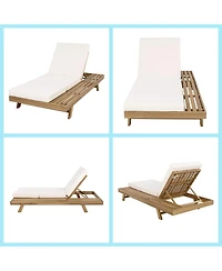 Asagikoiai Acacia Wood Outdoor Chaise Lounge with Adjustable Back and Cushion