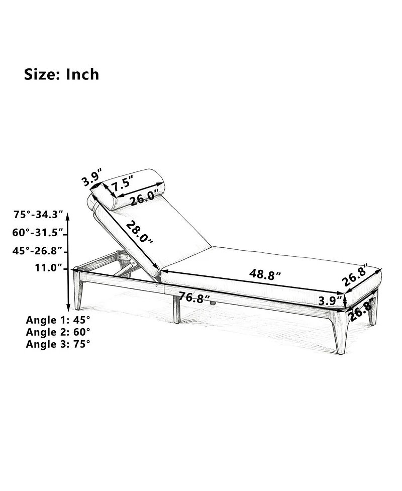 Asagikoiai Set of 2 Acacia Wood Outdoor Chaise Lounges, 4-Position Recliner with Cushions