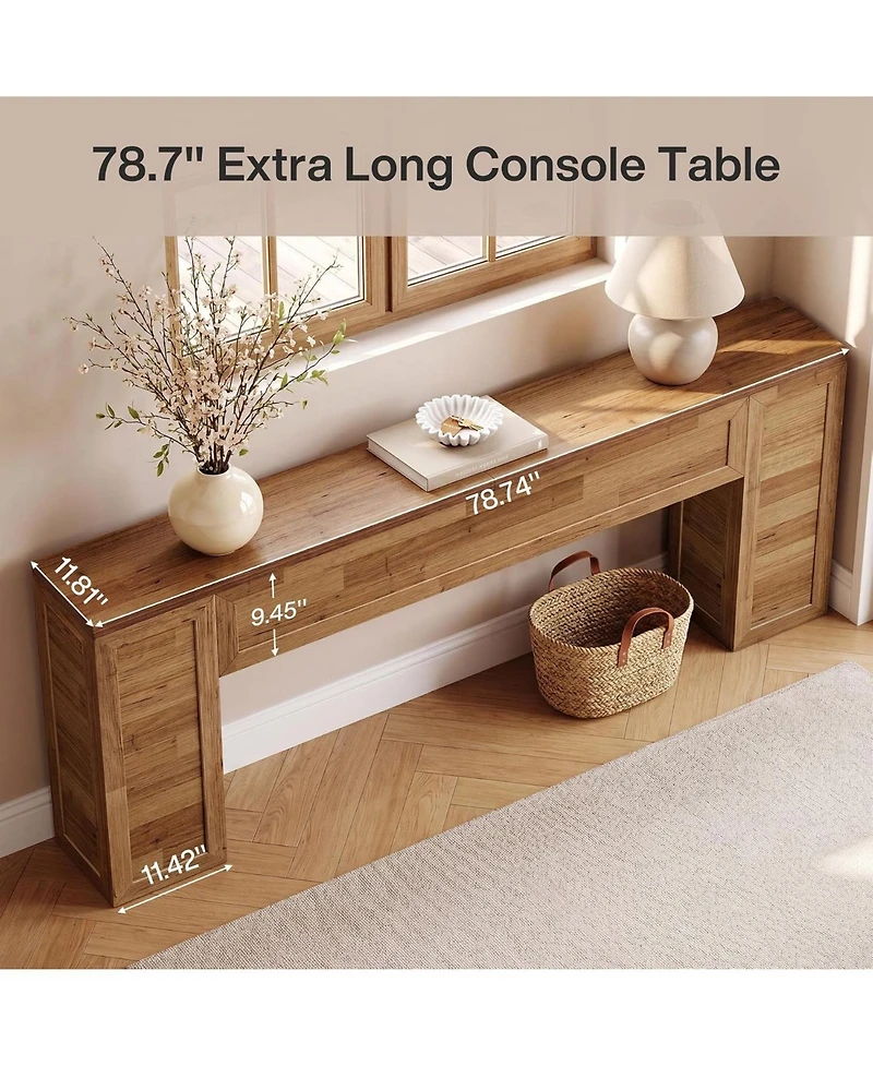 Tribesigns 78.8 Inch Extra Long Console Table for Entryway, Farmhouse Narrow Sofa Table Behind Couch with Warm Patchwork Wood Grain